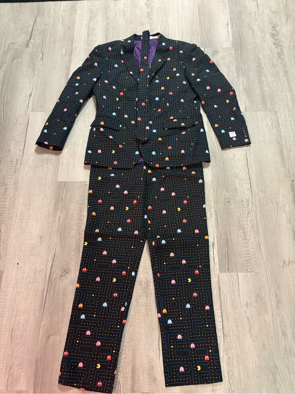 Mens Black Pac-Man Print Suit Set